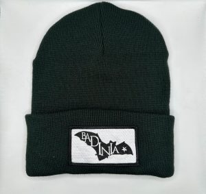 badinia beanie front view custom embroidered patch