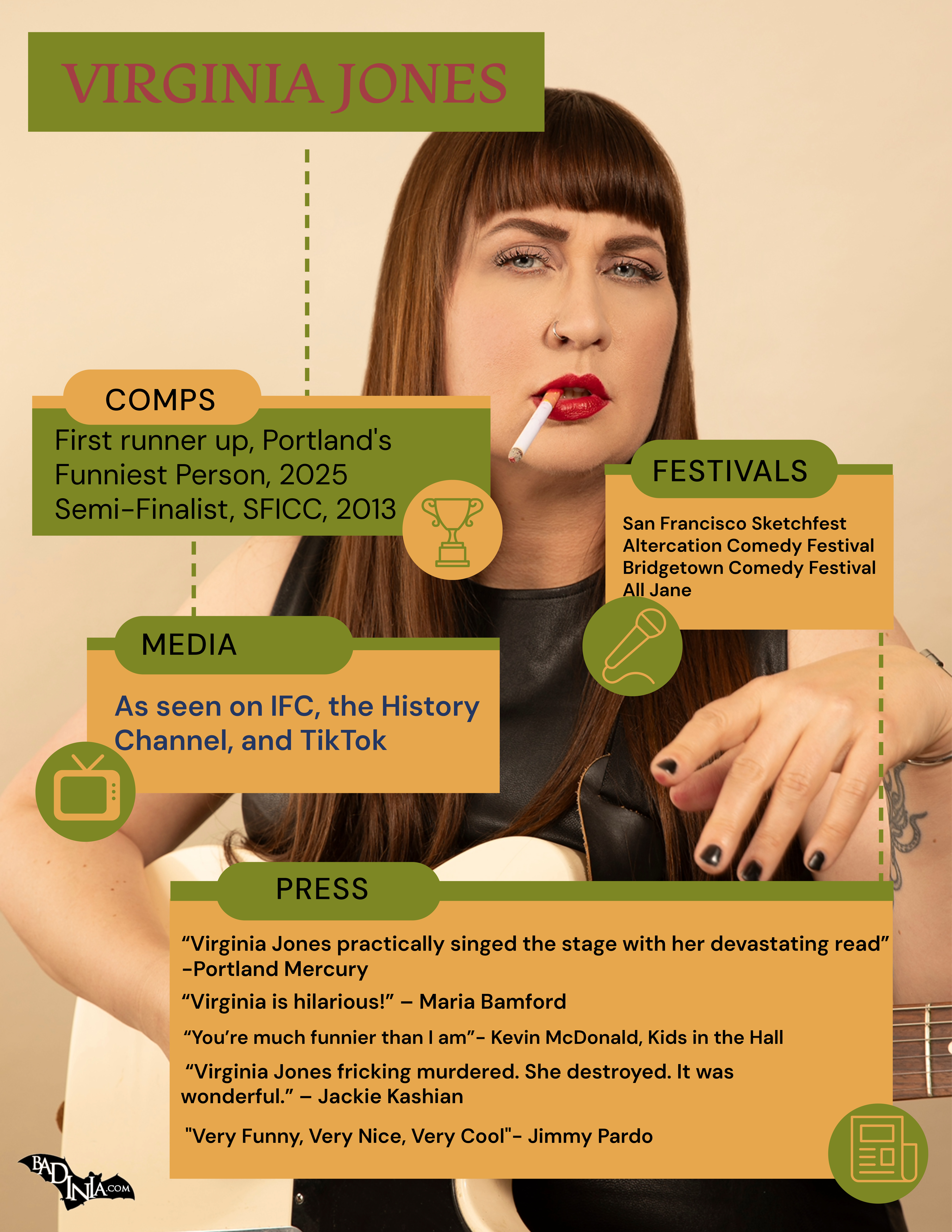 one sheet for virginia jones including quotes and festival appearances
